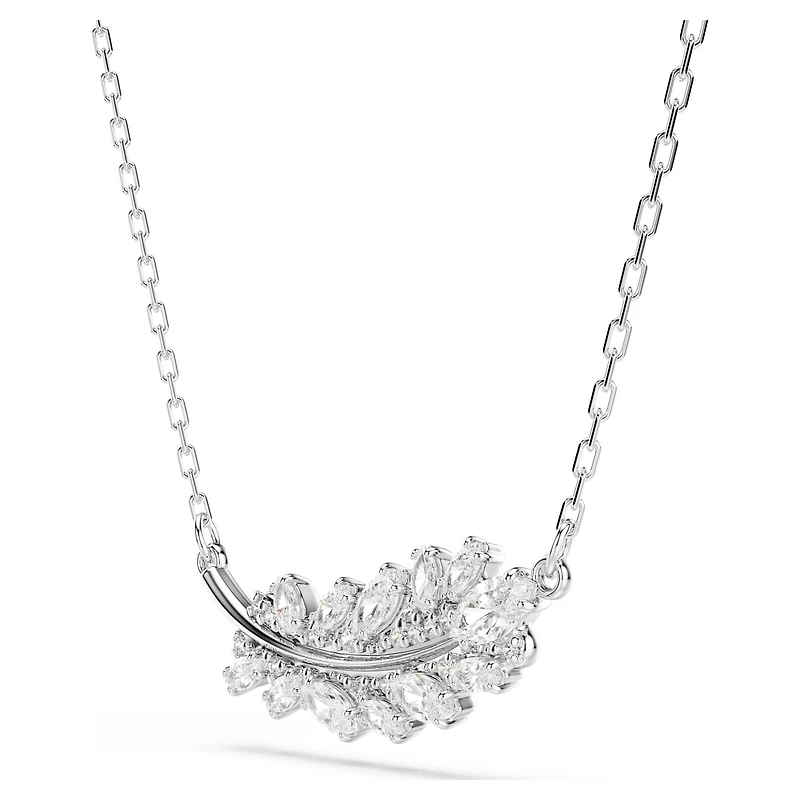 Vienna pendant, Mixed cuts, Feather, White, Rhodium plated
