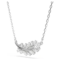 Vienna pendant, Mixed cuts, Feather, White, Rhodium plated