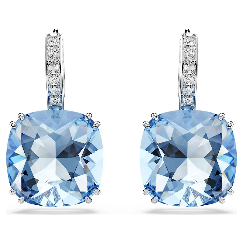 Millenia drop earrings, Cushion cut, Blue, Rhodium plated