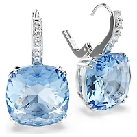 Millenia drop earrings, Cushion cut, Blue, Rhodium plated