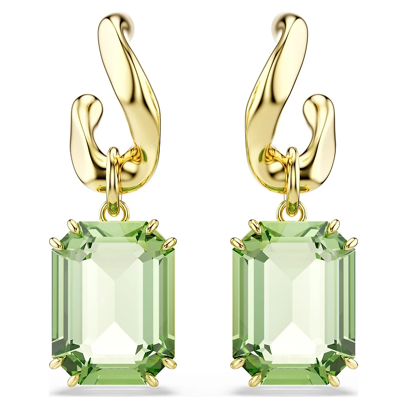 Millenia drop earrings, Octagon cut, Green, 18K gold finish