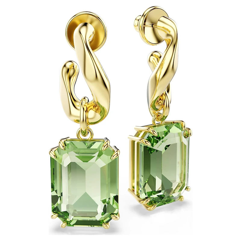 Millenia drop earrings, Octagon cut, Green, 18K gold finish