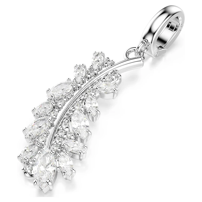 Vienna charm, Mixed cuts, Feather, White, Rhodium plated