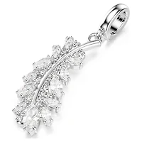 Vienna charm, Mixed cuts, Feather, White, Rhodium plated