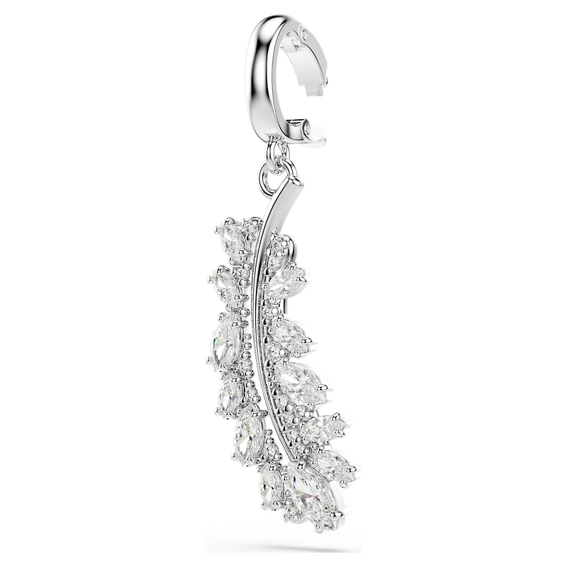 Vienna charm, Mixed cuts, Feather, White, Rhodium plated
