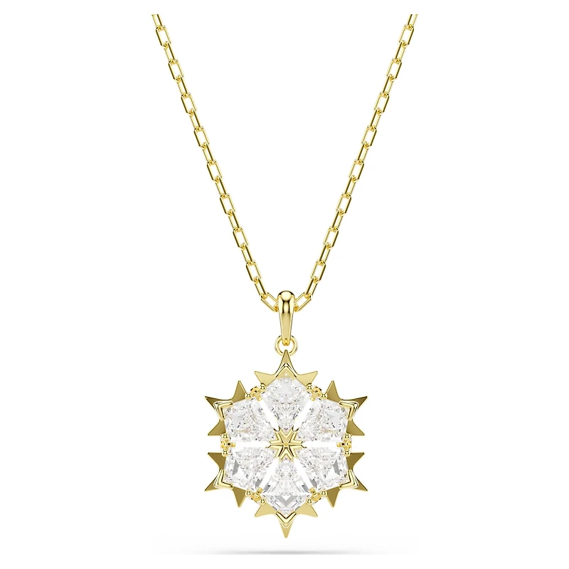 Magic pendant, Mixed cuts, Snowflake, White, 18K gold finish