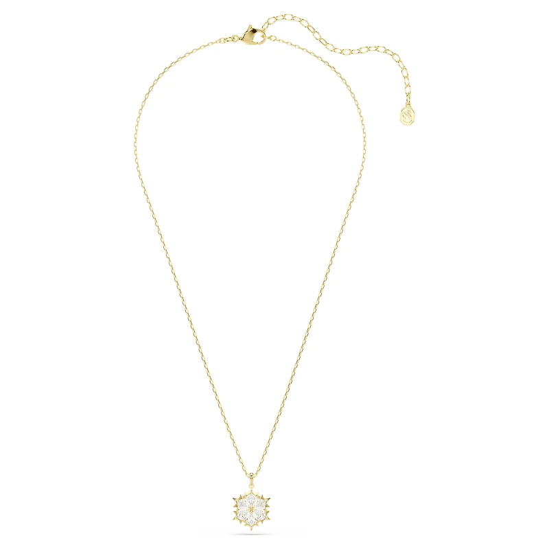 Magic pendant, Mixed cuts, Snowflake, White, 18K gold finish