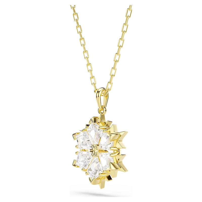 Magic pendant, Mixed cuts, Snowflake, White, 18K gold finish