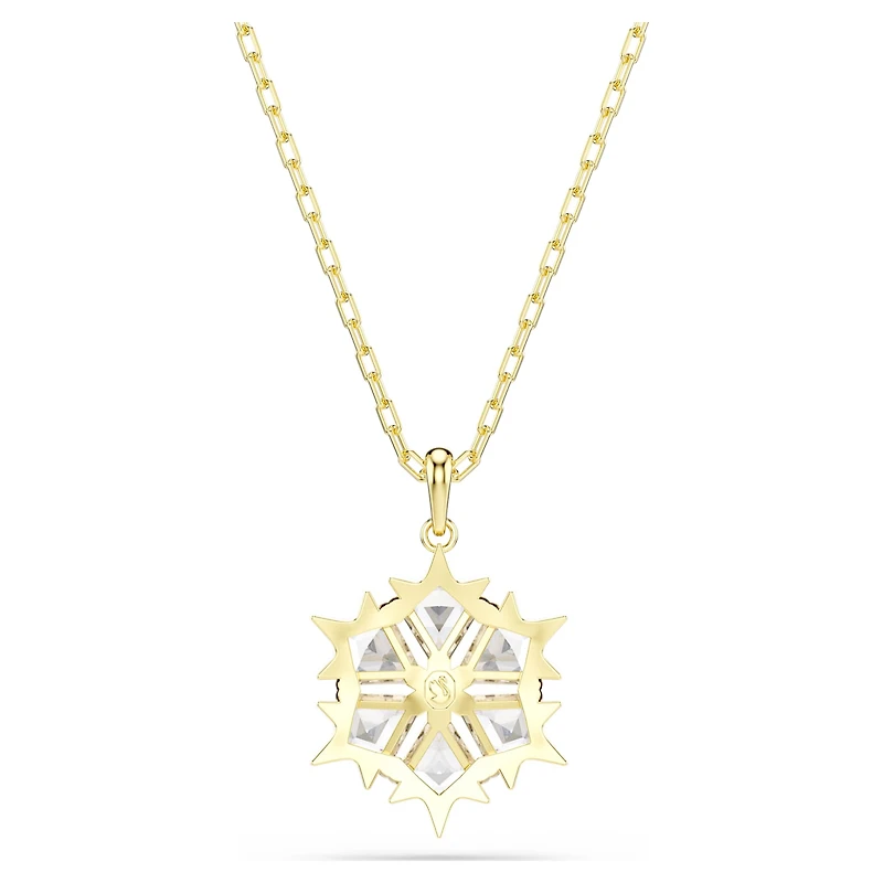 Magic pendant, Mixed cuts, Snowflake, White, 18K gold finish