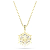 Magic pendant, Mixed cuts, Snowflake, White, 18K gold finish