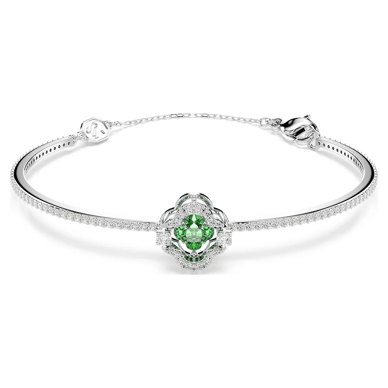 Una Angelic bangle, Mixed cuts, Green, Rhodium plated