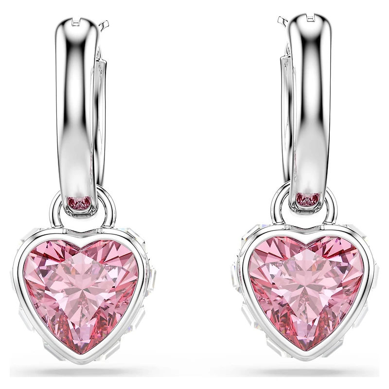 Chroma drop earrings, Heart, Pink, Rhodium plated