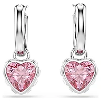 Chroma drop earrings, Heart, Pink, Rhodium plated