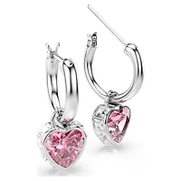 Chroma drop earrings, Heart, Pink, Rhodium plated