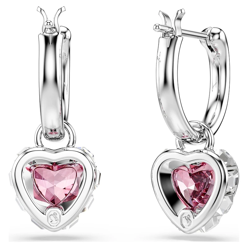 Chroma drop earrings, Heart, Pink, Rhodium plated