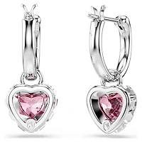 Chroma drop earrings, Heart, Pink, Rhodium plated