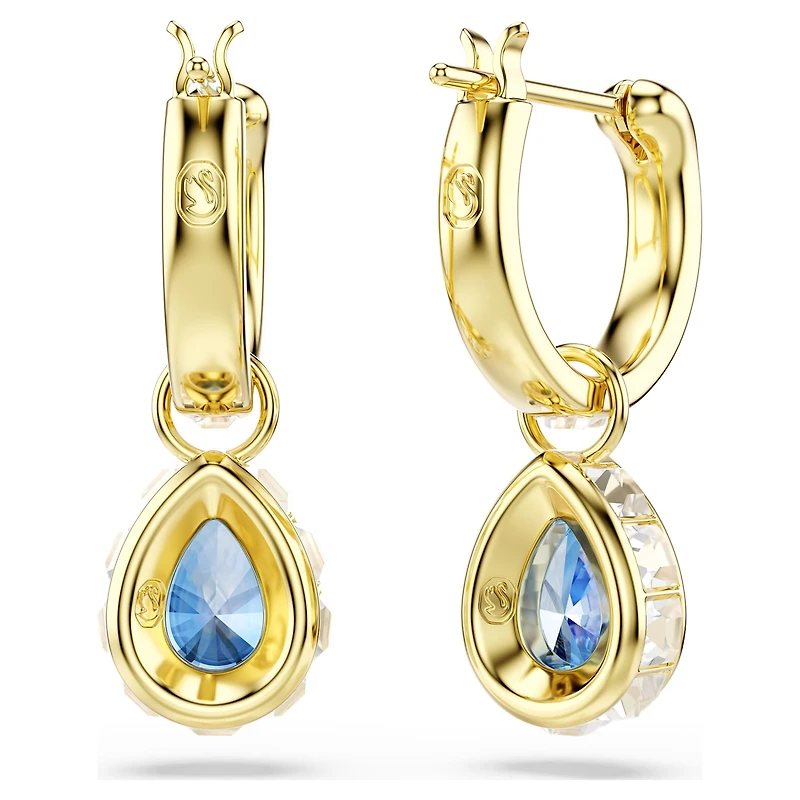 Chroma drop earrings, Pear cut, Blue, 18K gold finish