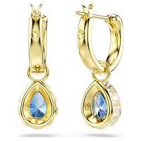 Chroma drop earrings, Pear cut, Blue, 18K gold finish