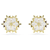 Magic stud earrings, Mixed cuts, Snowflake, White, 18K gold finish