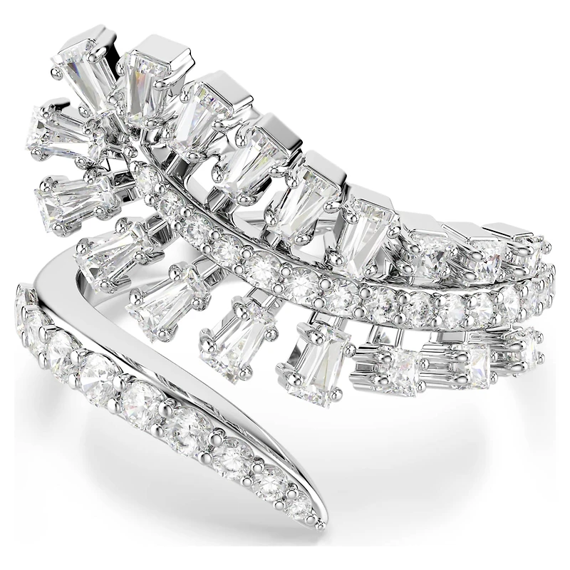 Vienna open ring, Mixed cuts, Feather, White, Rhodium plated