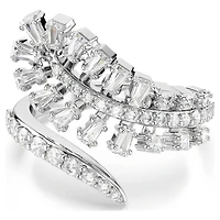Vienna open ring, Mixed cuts, Feather, White, Rhodium plated