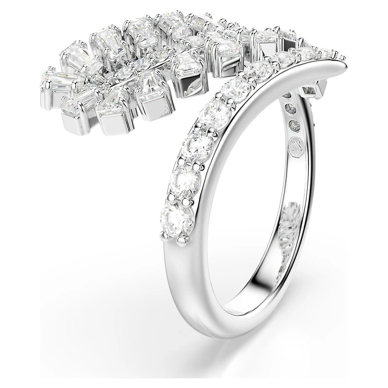 Vienna open ring, Mixed cuts, Feather, White, Rhodium plated