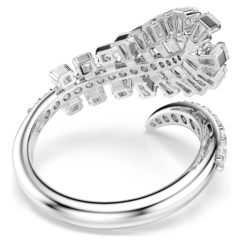Vienna open ring, Mixed cuts, Feather, White, Rhodium plated
