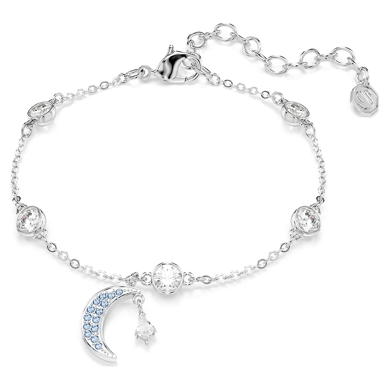 Symbolica bracelet, Round cut, Moon, Blue, Rhodium plated