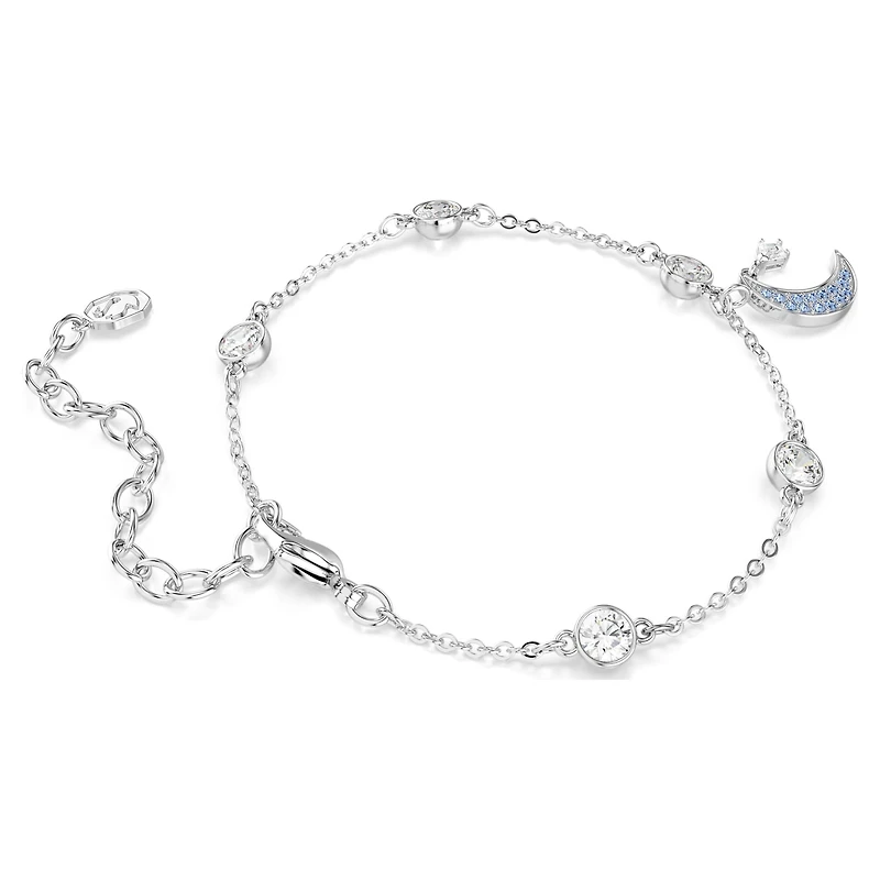 Symbolica bracelet, Round cut, Moon, Blue, Rhodium plated