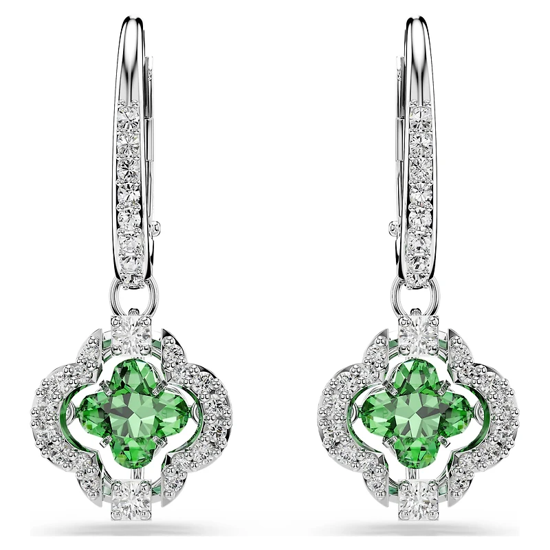 Una Angelic drop earrings, Mixed cuts, Green, Rhodium plated