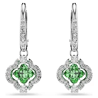 Una Angelic drop earrings, Mixed cuts, Green, Rhodium plated