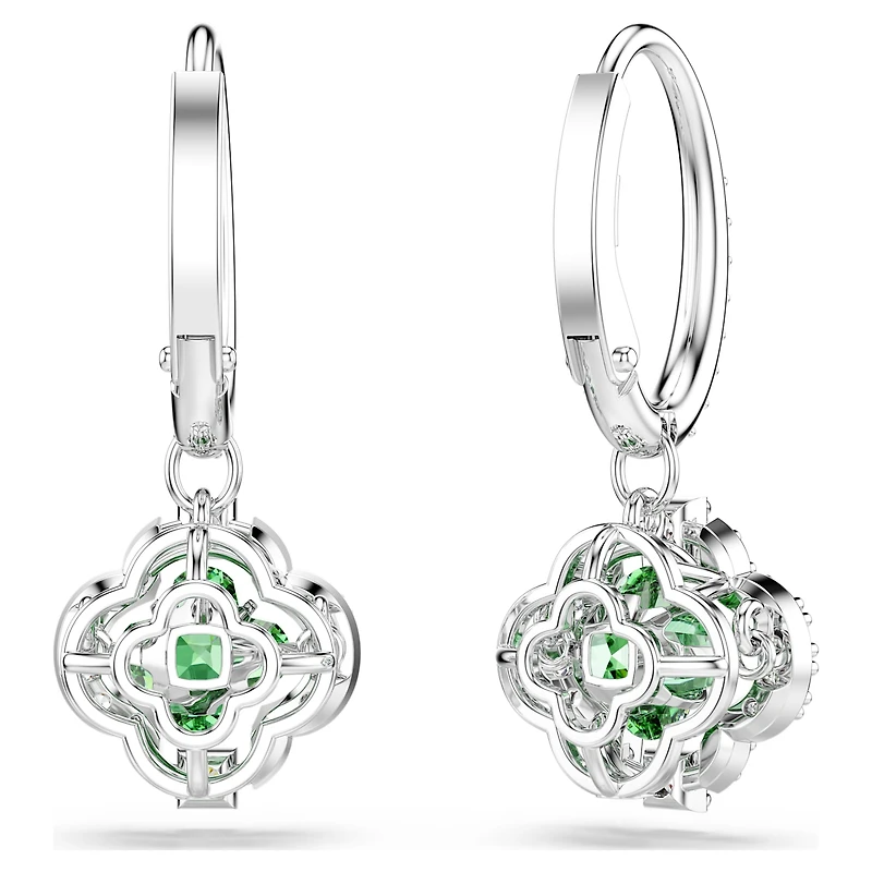Una Angelic drop earrings, Mixed cuts, Green, Rhodium plated