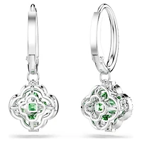 Una Angelic drop earrings, Mixed cuts, Green, Rhodium plated