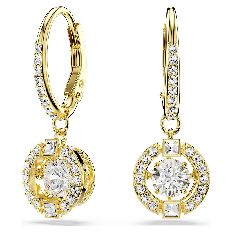 Una Angelic drop earrings, Round cut, White, 18K gold finish