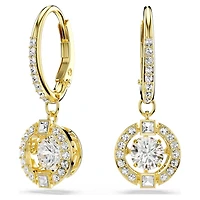 Una Angelic drop earrings, Round cut, White, 18K gold finish
