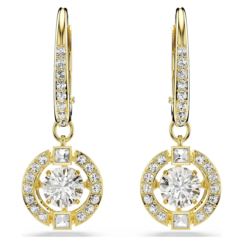Una Angelic drop earrings, Round cut, White, 18K gold finish