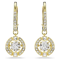 Una Angelic drop earrings, Round cut, White, 18K gold finish