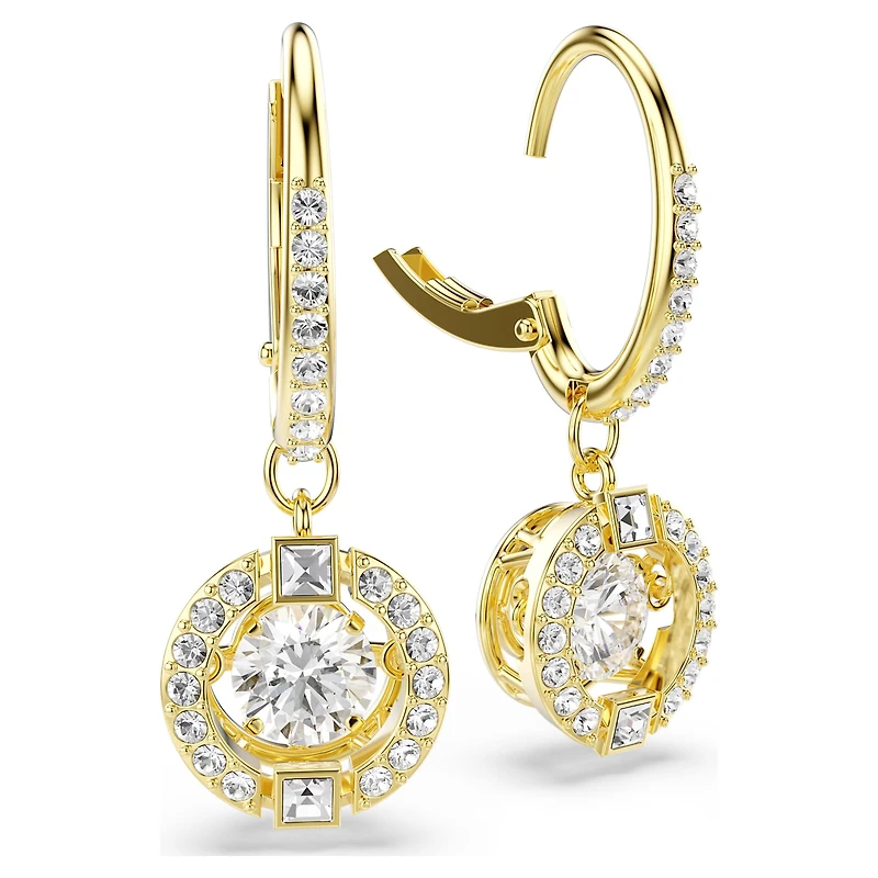 Una Angelic drop earrings, Round cut, White, 18K gold finish