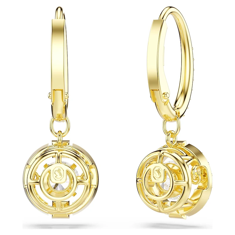Una Angelic drop earrings, Round cut, White, 18K gold finish