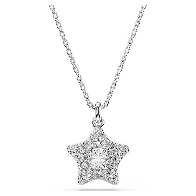 Sublima pendant, Round cut, Star, White, Rhodium plated