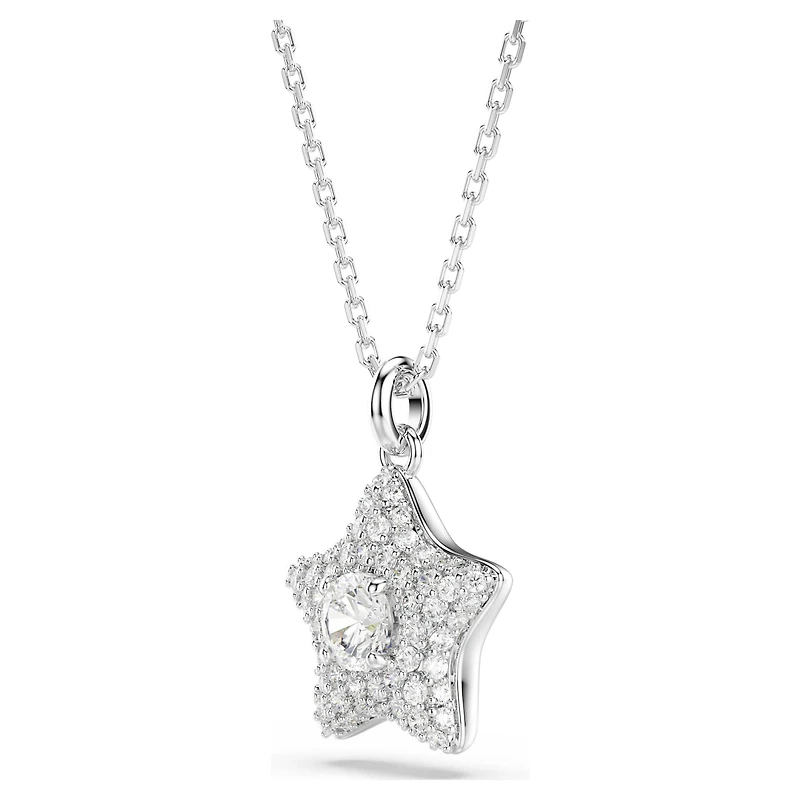 Sublima pendant, Round cut, Star, White, Rhodium plated