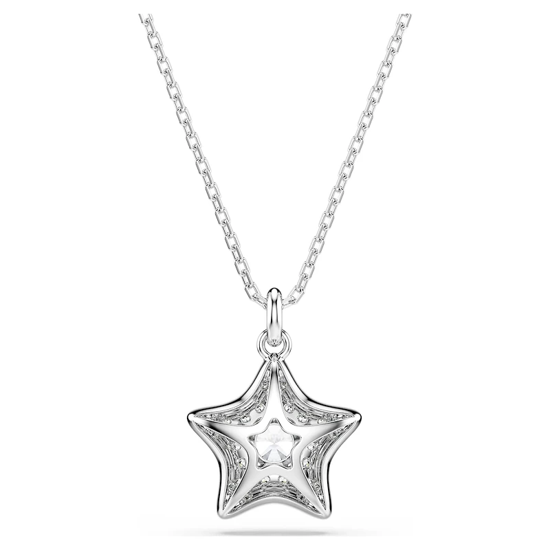 Sublima pendant, Round cut, Star, White, Rhodium plated