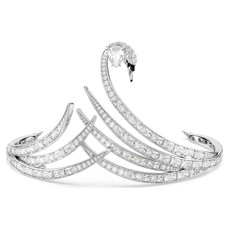 Vienna tiara, Mixed cuts, Swan, White, Rhodium plated