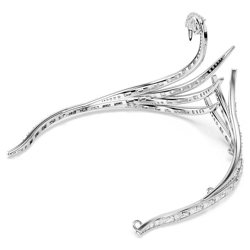 Vienna tiara, Mixed cuts, Swan, White, Rhodium plated