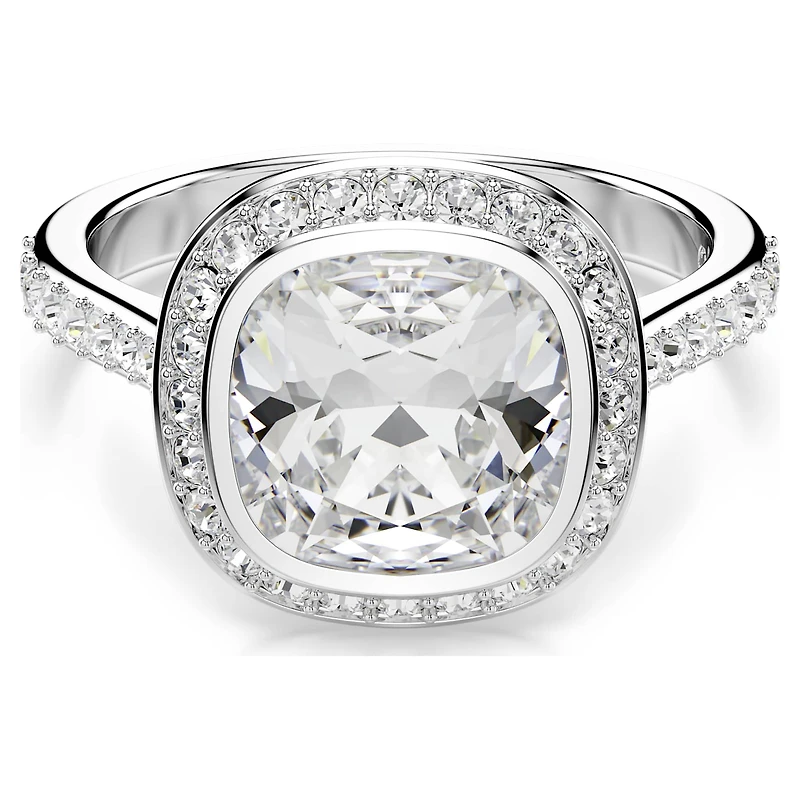 Una Angelic halo ring, Cushion cut, White, Rhodium plated