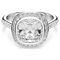 Una Angelic halo ring, Cushion cut, White, Rhodium plated
