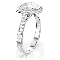 Una Angelic halo ring, Cushion cut, White, Rhodium plated