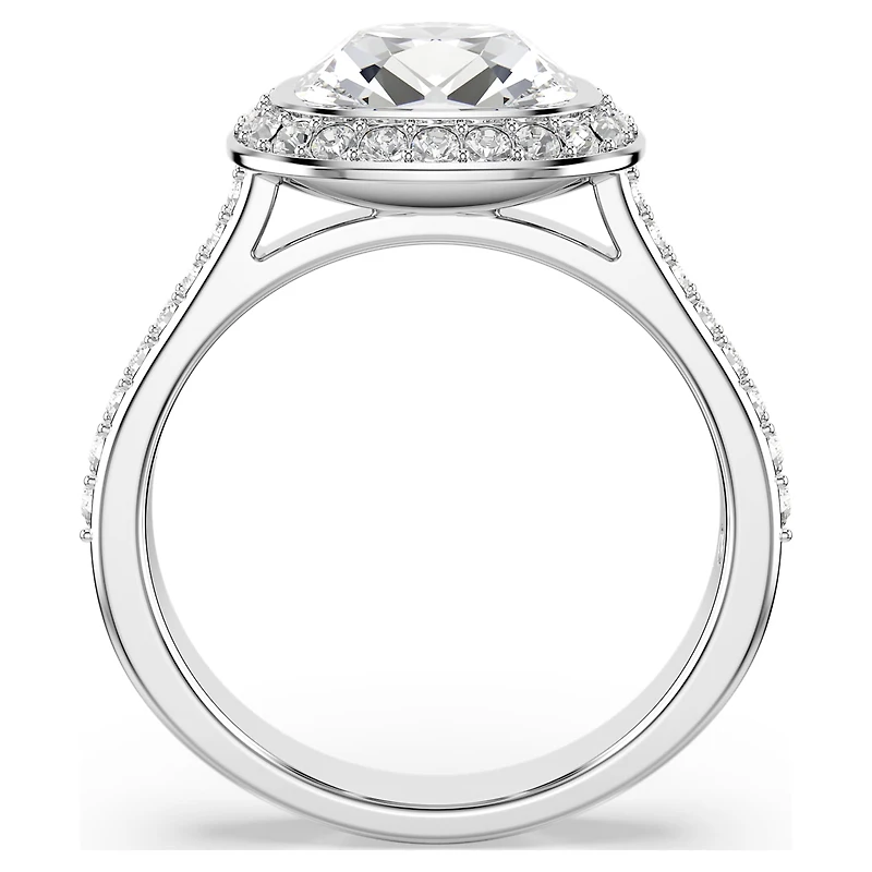 Una Angelic halo ring, Cushion cut, White, Rhodium plated