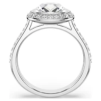 Una Angelic halo ring, Cushion cut, White, Rhodium plated