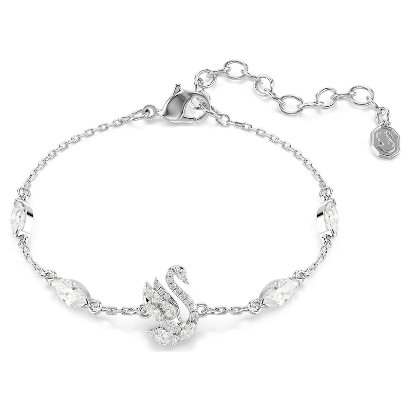 Swan bracelet, Mixed cuts, Swan, White, Rhodium plated
